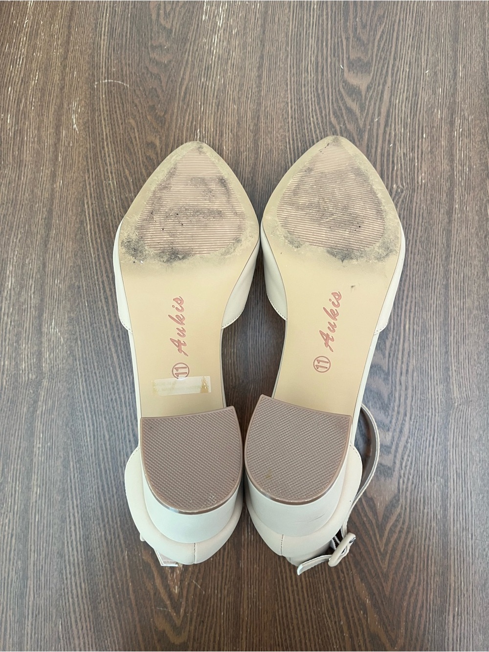 Pointed Closed Toe Ankle-Strap Block Heels, Nude Size 11 - Picture 5 of 5